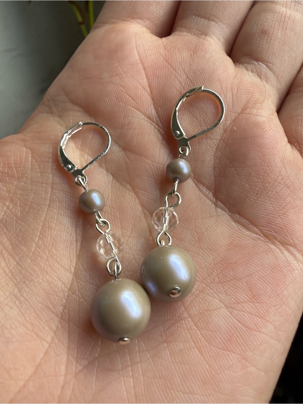 Elegant Cream Pearl Drop Earrings with Crystal Accents